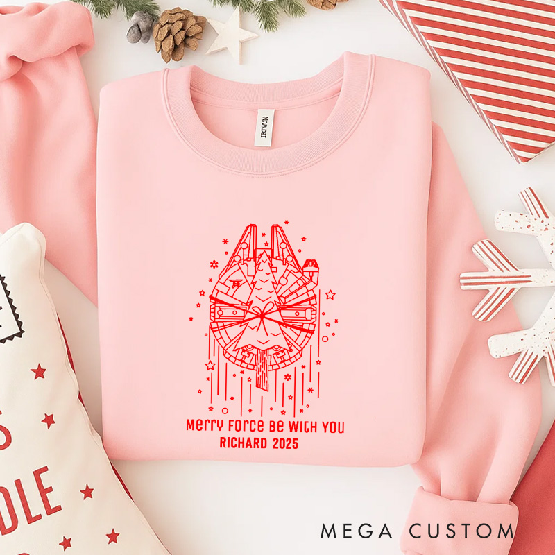 Personalized Merry Force be with You Christmas Classic Sweatshirt Galaxy War Film Crewneck Movie Holiday Shirt