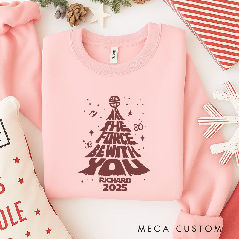 Personalized May the Force be with You Christmas Classic Sweatshirt Galaxy War Film Crewneck Movie Holiday Shirt