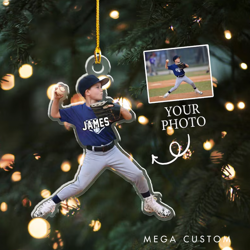 Personalized Sports Photo Acrylic Christmas Ornaments with Custom Name Designs
