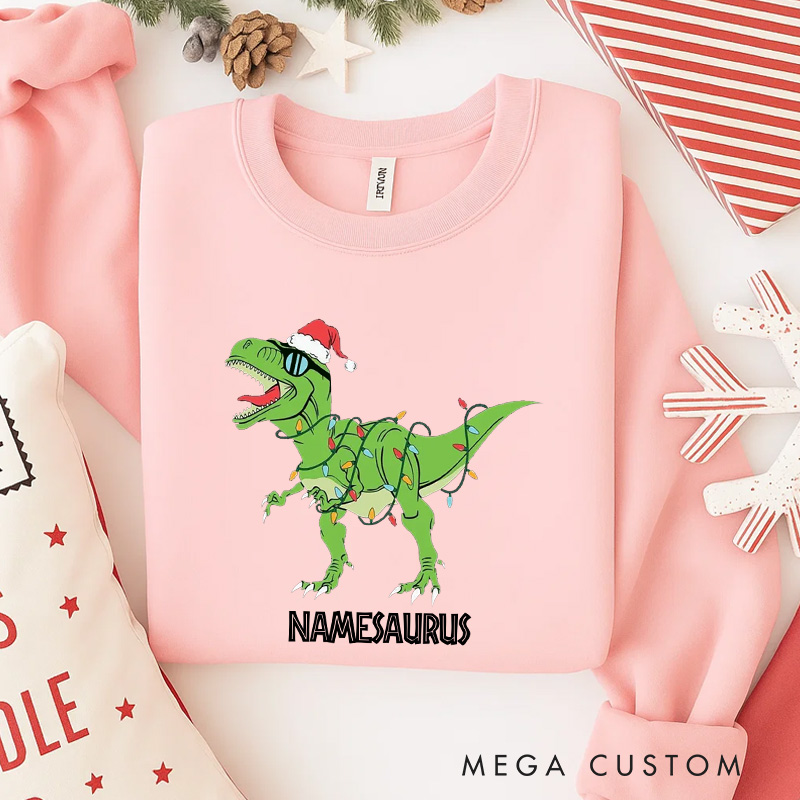 Personalized Namesaurus Christmas Classic Sweatshirt Dinosaurs Movie Series Crewneck Movie Holiday Shirt