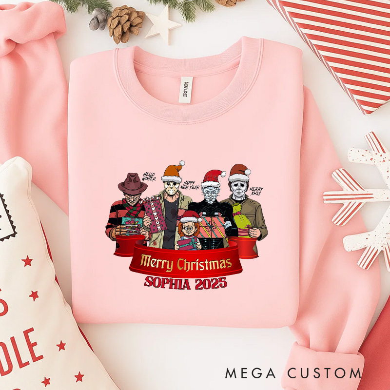 Personalized Horror Merry Christmas Classic Sweatshirt Retro Horror Film Series Crewneck Movie Holiday Shirt