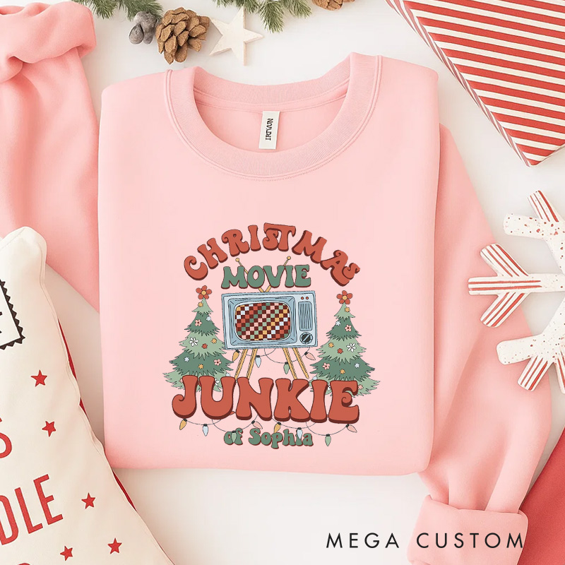 Personalized Christmas Movie Junkie Classic Sweatshirt Christmas Film Crewneck Movie Holiday Shirt