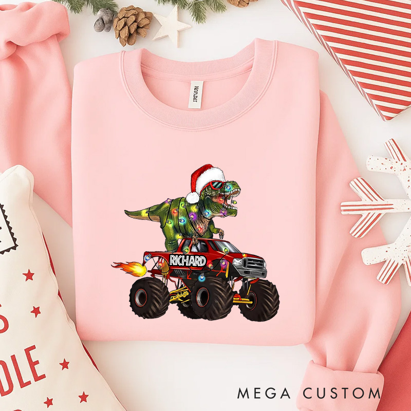 Personalized The Truck Christmas Funny Classic Sweatshirt Dinosaurs Movie Series Crewneck Movie Holiday Shirt
