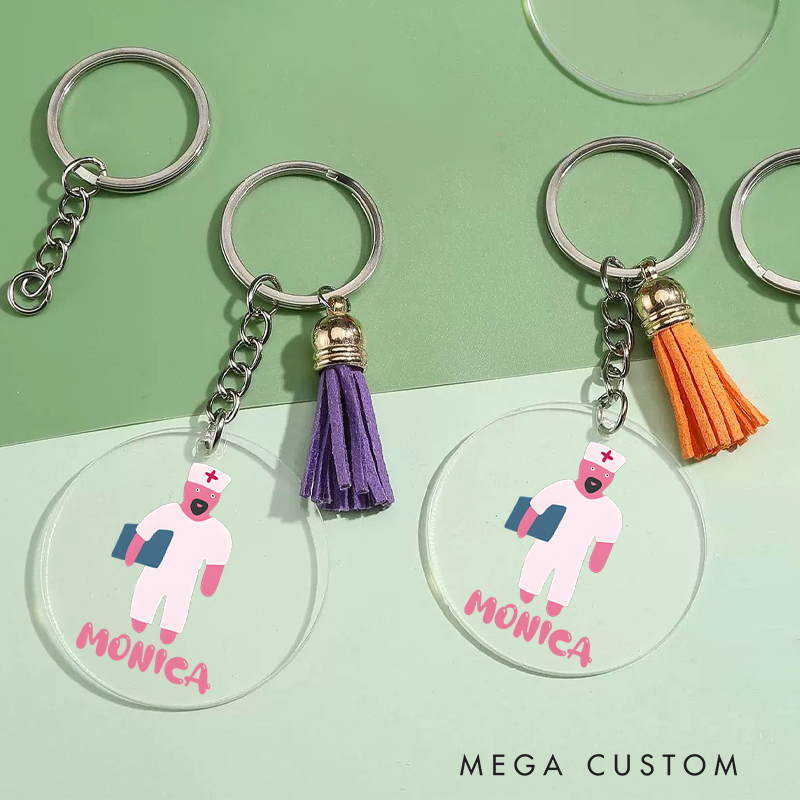 Personalized Acrylic Tassel Keychain for Nurse Customized Cute Cartoon Nurse Design Keychain Nurse Week Gift