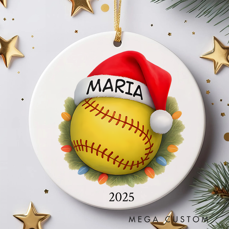 Personalized Softball Christmas Ornament with Custom Name and Year