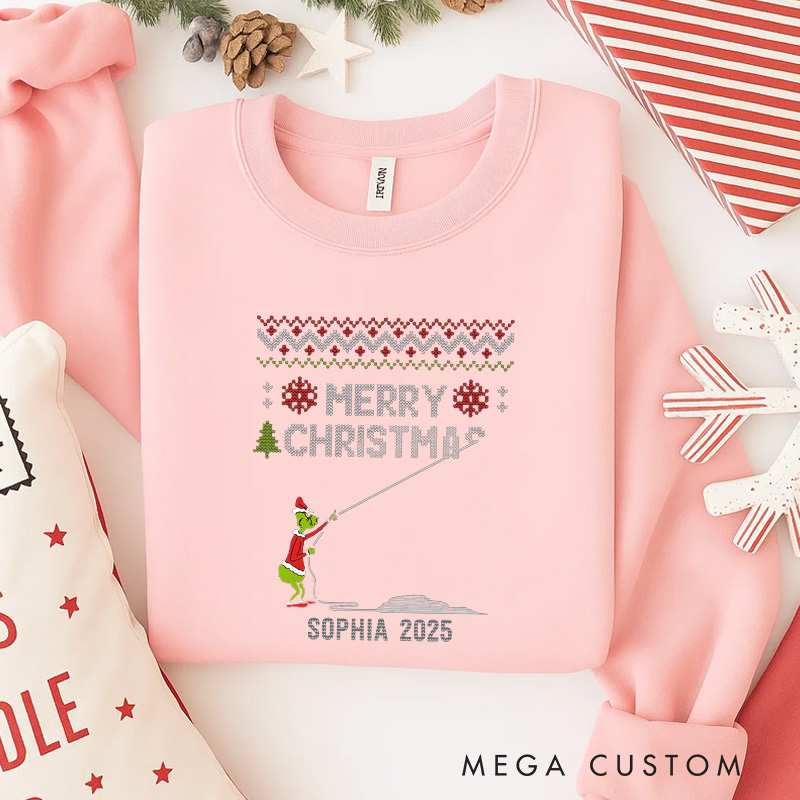 Personalized Green Humanoid Creature Christmas Classic Sweatshirt Christmas Film Crewneck Movie Holiday Shirt