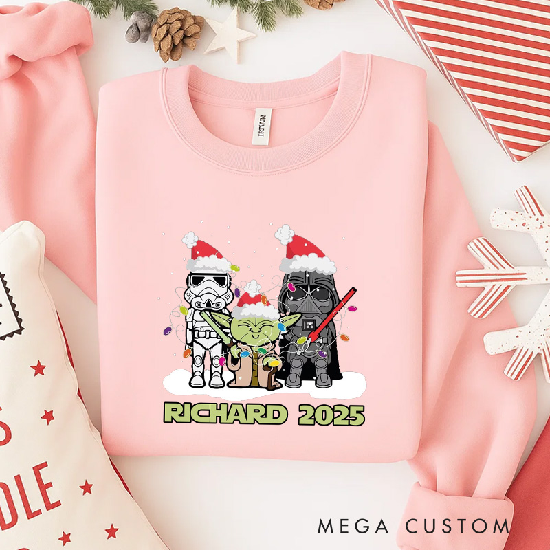 Personalized Cartoon Star Crew Christmas Classic Sweatshirt Galaxy War Film Crewneck Movie Holiday Shirt