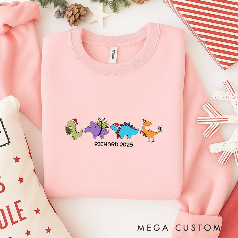 Personalized Cute Little Dinosaurs Christmas Classic Sweatshirt Dinosaurs Movie Series Crewneck Movie Holiday Shirt