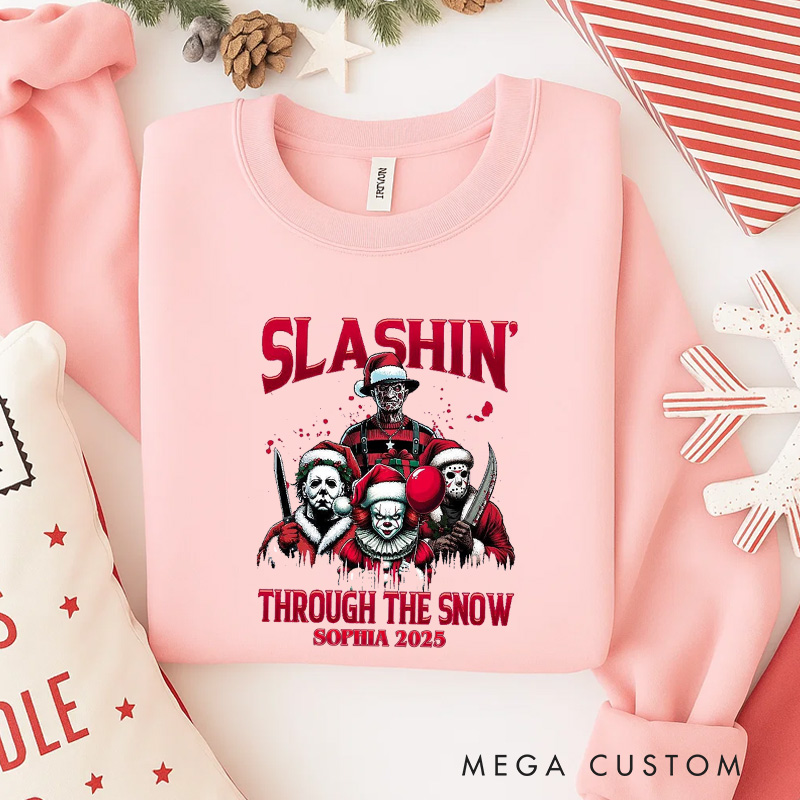 Personalized Slashing Christmas Classic Sweatshirt Retro Horror Film Series Crewneck Movie Holiday Shirt