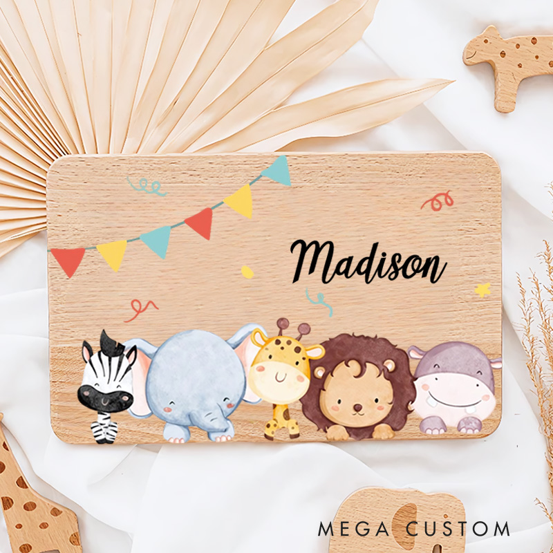 Personalized Safari Animals With Bunting Breakfast Board  Birthday Gifts