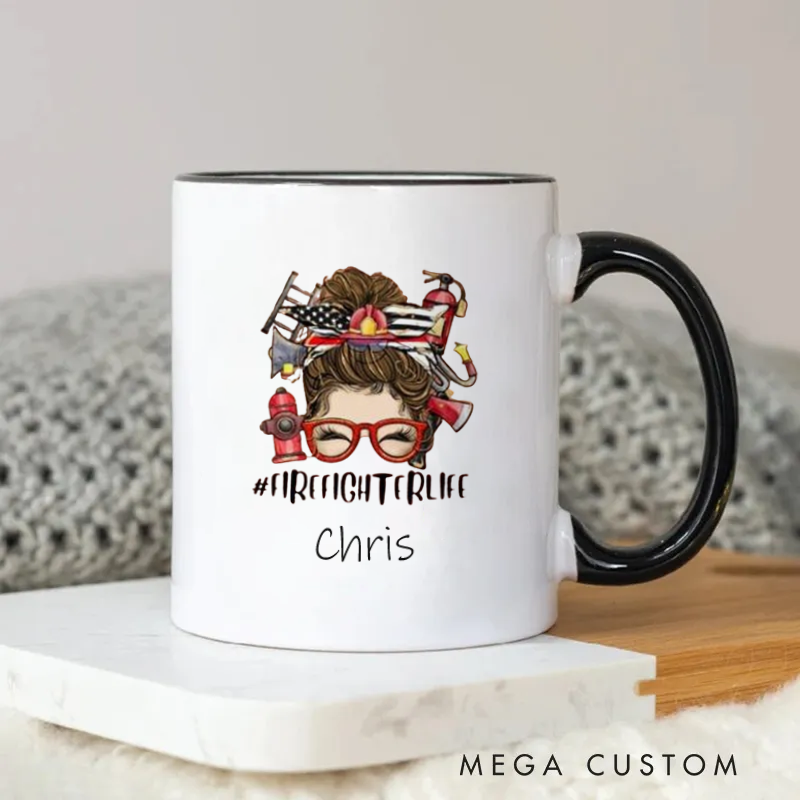 Firefighter Mug FirefighterLife Themed Coffee Mug with Fun Firefighter Accessories Design Gift for Firefighters and Supporters
