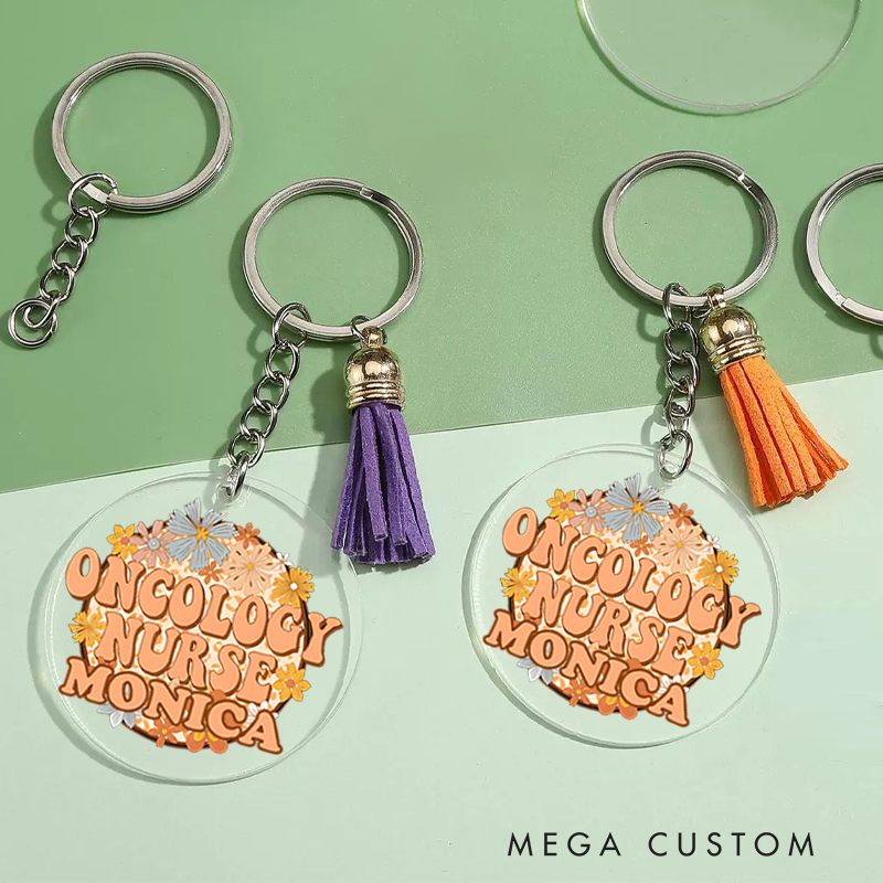 Personalized Acrylic Tassel Keychain for Nurse Customized Oncology Nurse Design Keychain Nurse Week Gift