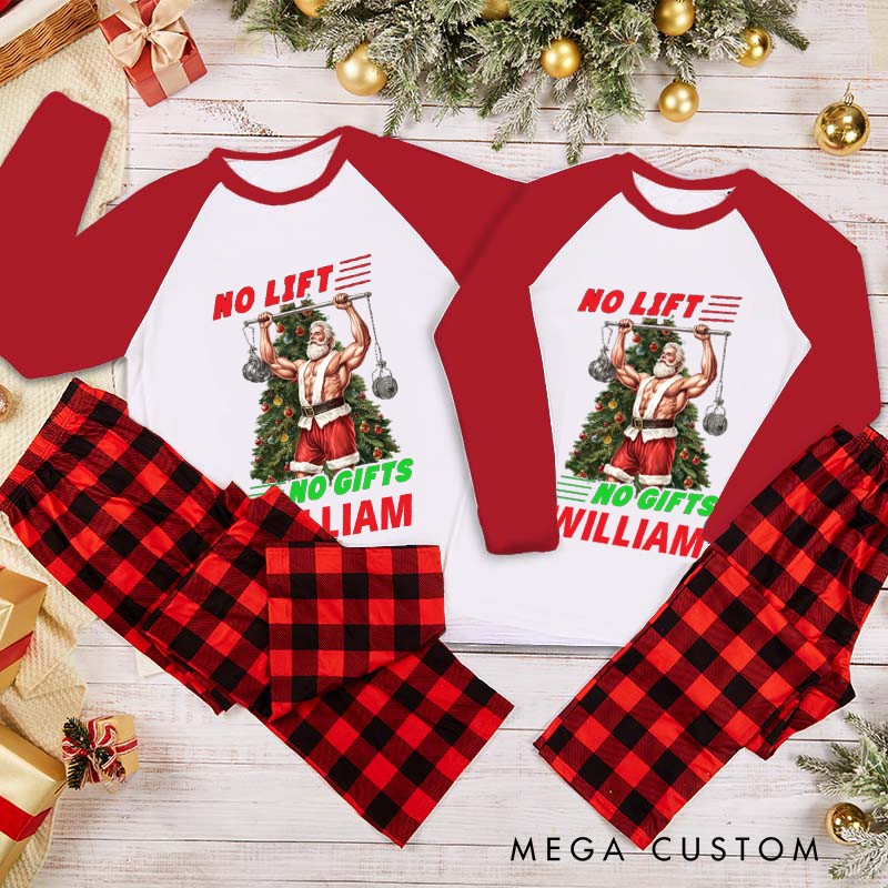 Personalized Couple Xmas Pajamas with No Lift No Gifts Santa Weightlifting Christmas Matching Pjs for Fitness Enthusiasts Bodybuilders and Gym Lovers Husband Wife Boyfriend Girlfriend