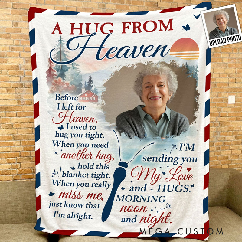Personalized Memorial Blanket with Photo A Hug From Heaven Picture Blanket Sympathy Gift for Loss of Grandmother Mother Remembrance Gift