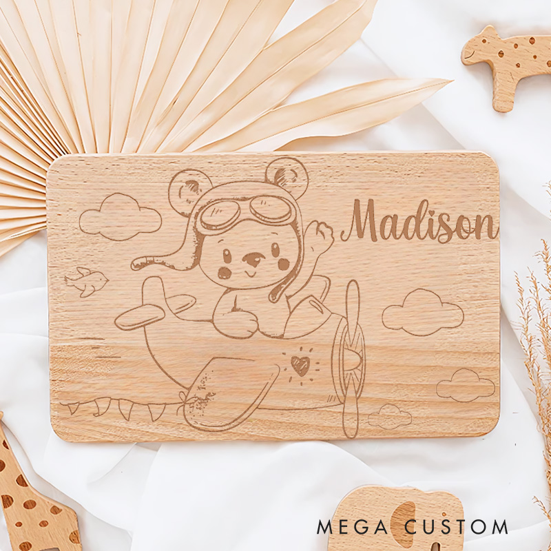 Personalized Bear Flying Airplane Breakfast Board Holiday Gifts