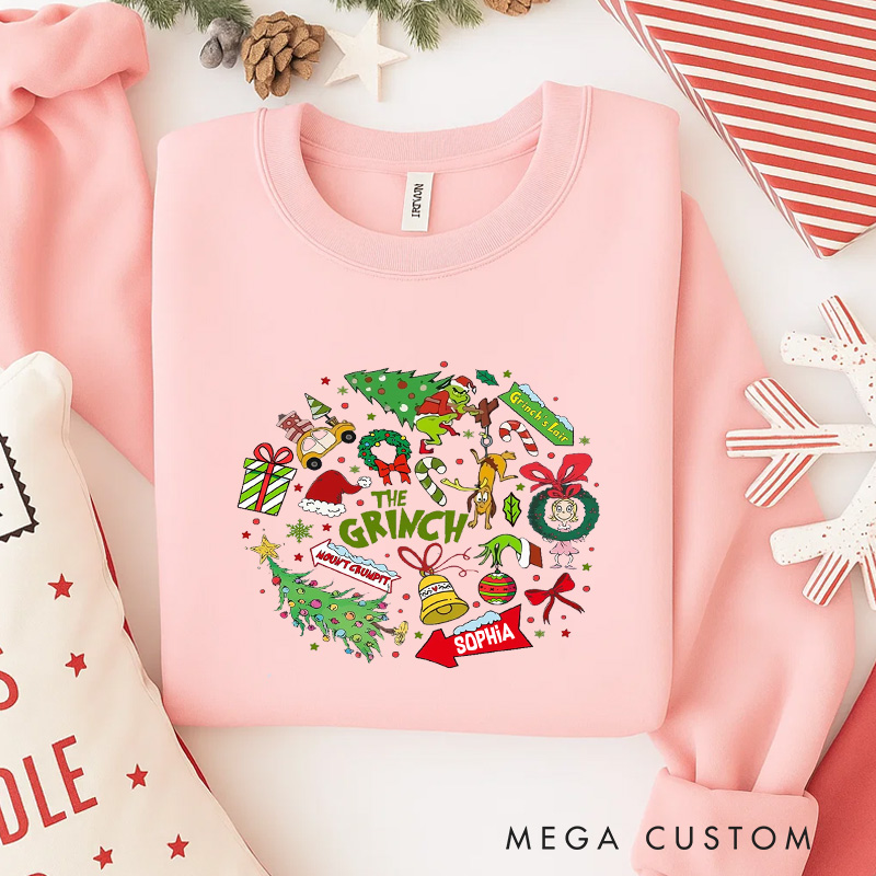 Personalized Green Monster Elements Christmas Classic Sweatshirt Christmas Film Crewneck Movie Holiday Shirt