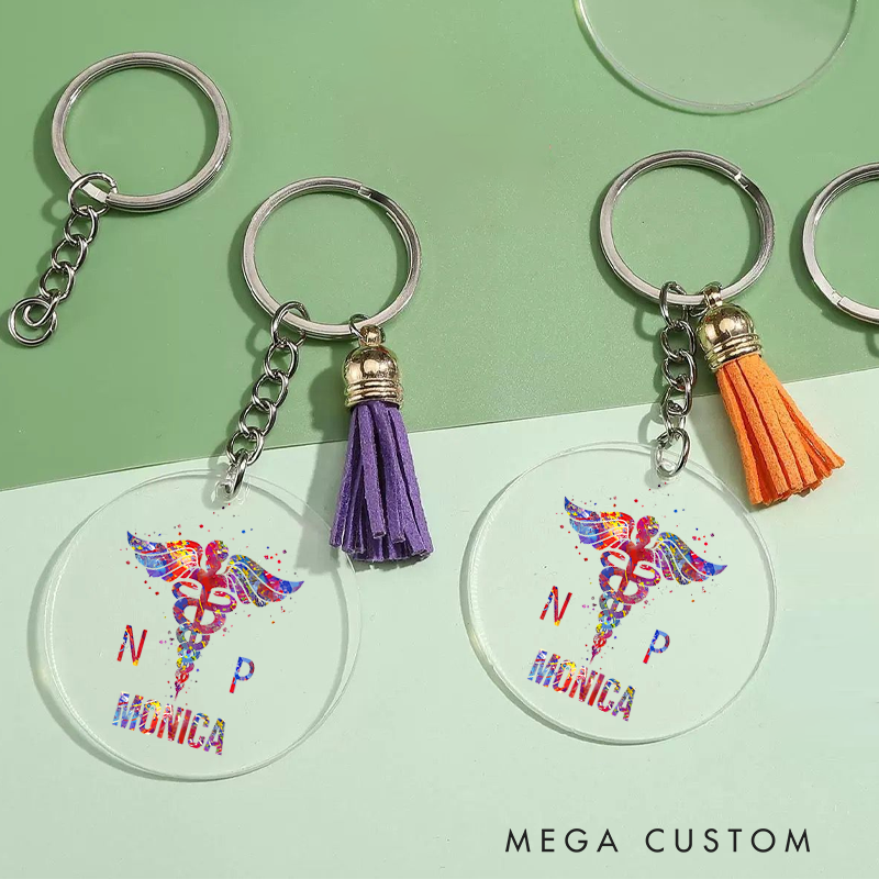 Personalized Acrylic Tassel Keychain for Nurse Customized Nurse Practitioner Design Keychain Nurse Week Gift