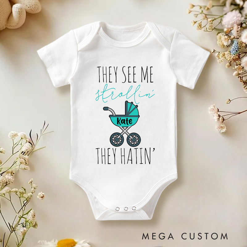 Personalized They see me strollin They Hatin Baby Onesie Baby Shower Gift