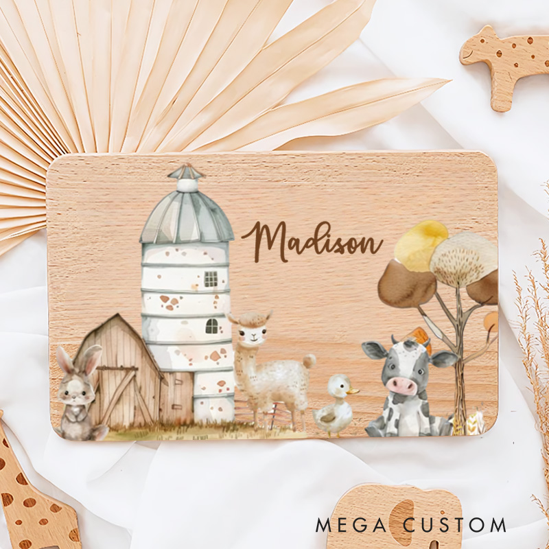 Personalized Farm Animals with Barnyard Scene Breakfast Board Birthday Gifts