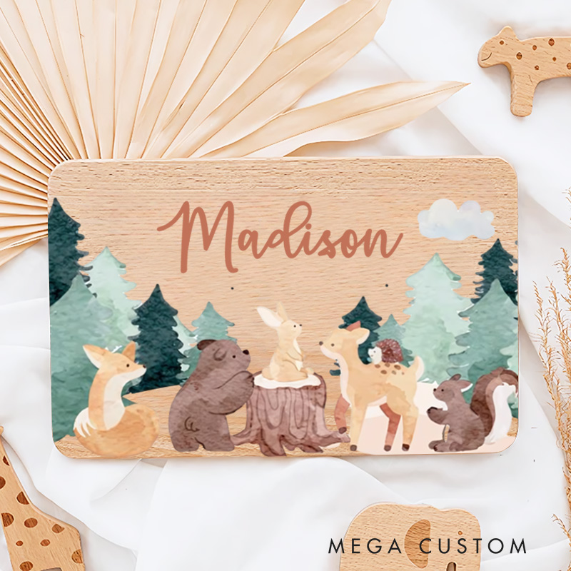 Personalized Forest Animals Around Campfire Breakfast Board