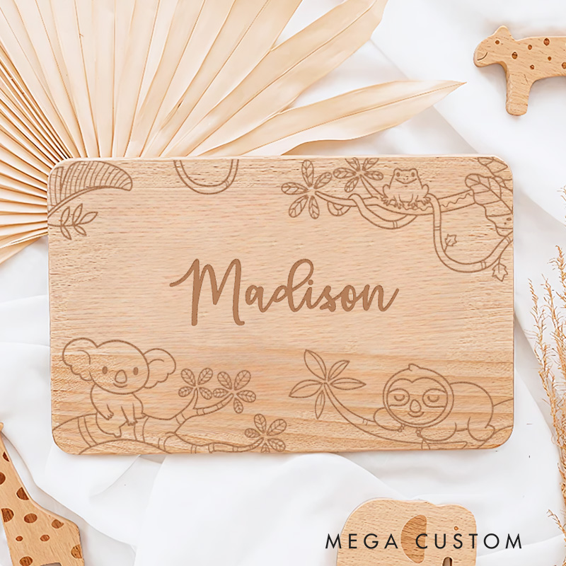 Personalized Monkey and Koala with Jungle Scene Breakfast Board