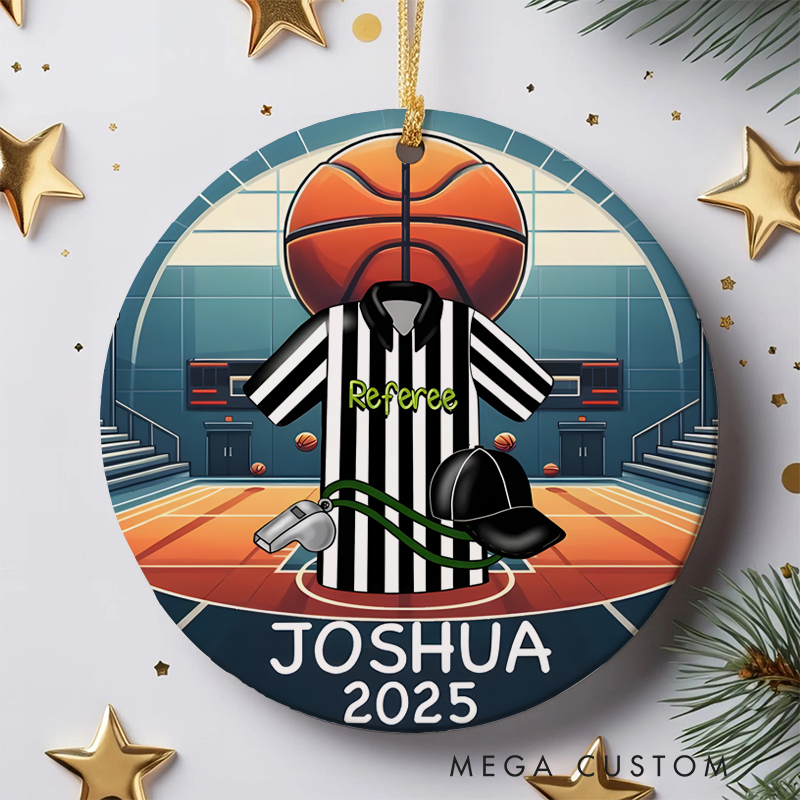 Personalized Basketball Referee Ornament with Custom Name and Year