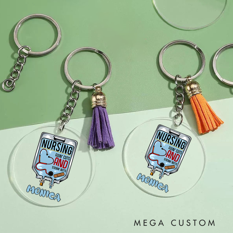 Personalized Acrylic Tassel Keychain for Nurse Customized Nursing Fixing Cuts and Sticking Butts Design Keychain Nurse Week Gift
