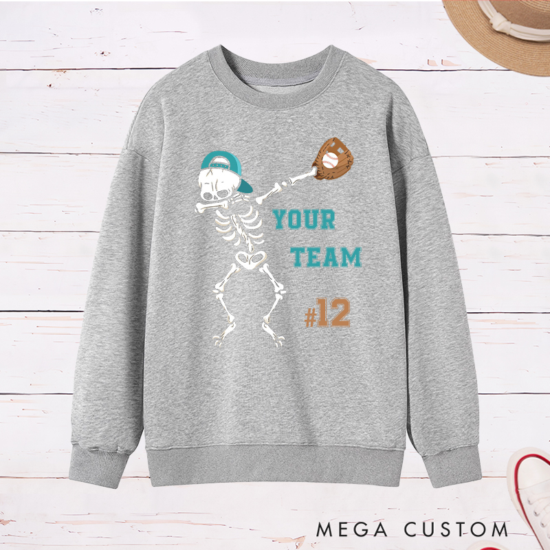 Personalized Skeleton Baseball Sweatshirt with Custom Team Name and Number