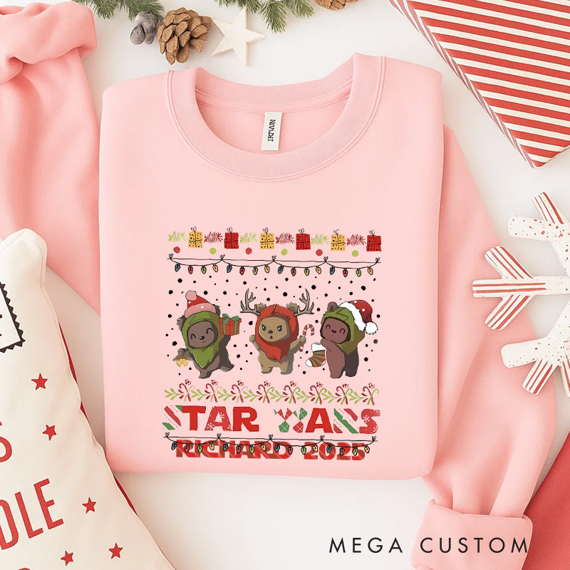Personalized Cute Bears Christmas Classic Sweatshirt Galaxy War Film Crewneck Movie Holiday Shirt