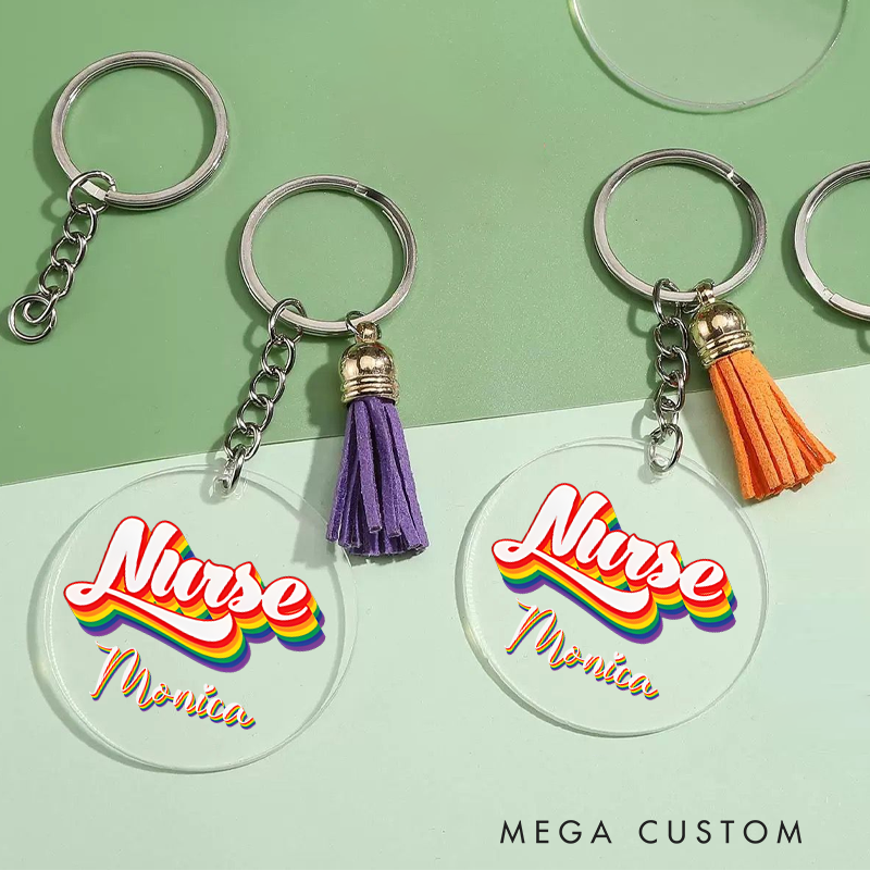 Personalized Acrylic Tassel Keychain for Nurse Customized Rainbow Nurse Design Keychain Nurse Week Gift