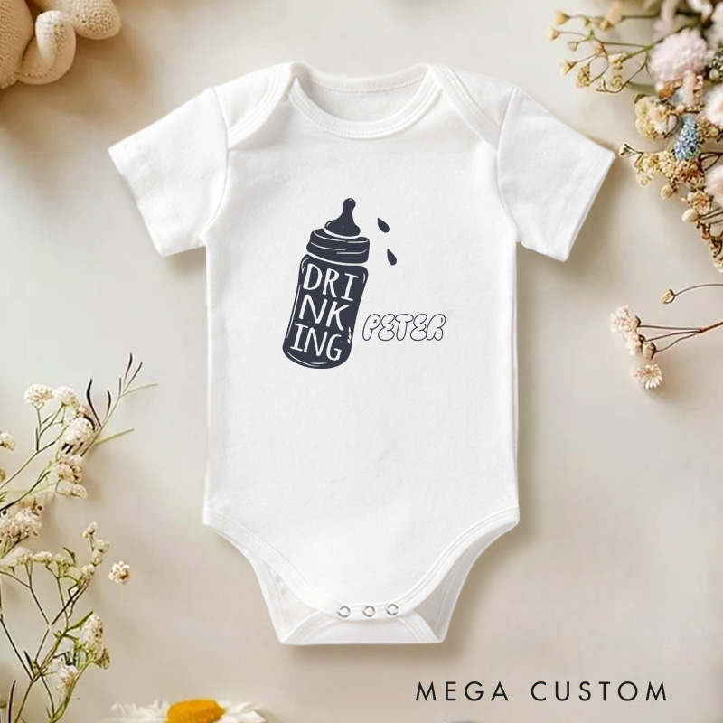 Personalized Drinking Playful Baby Bottle Celebrating Little Ones and Parenthood Moments Baby Onesie