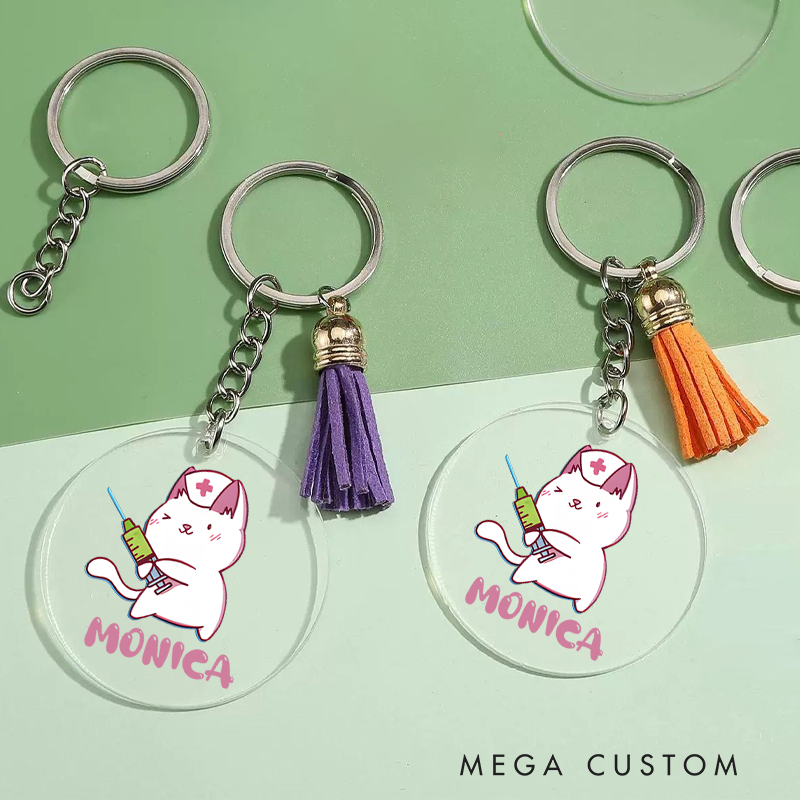 Personalized Acrylic Tassel Keychain for Nurse Customized Cute Nurse Cat Design Keychain Nurse Week Gift