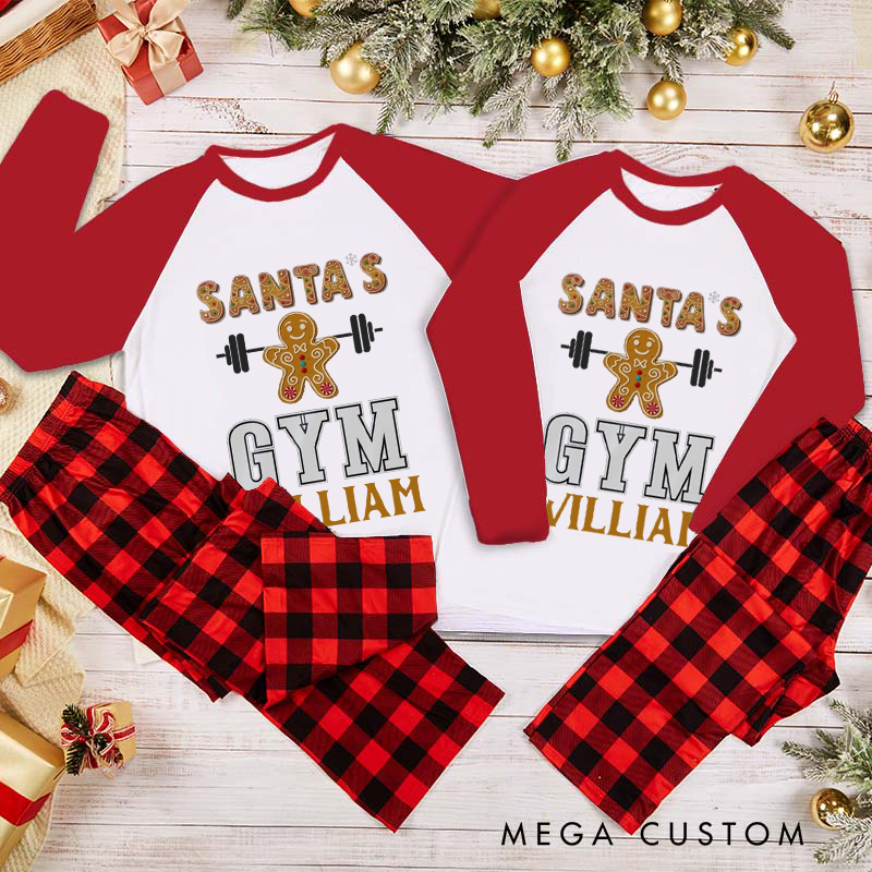 Personalized Couple Xmas Pajamas with Gingerbread Weightlifting Christmas Matching Pjs for Fitness Enthusiasts Bodybuilders and Gym Lovers Husband Wife Boyfriend Girlfriend