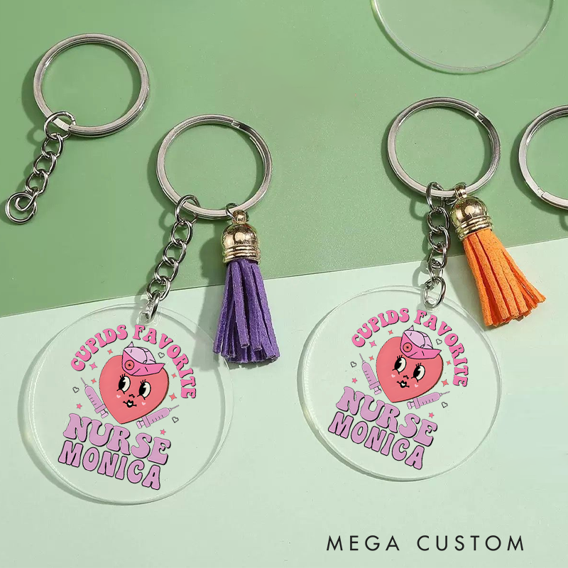 Personalized Acrylic Tassel Keychain for Nurse Customized Cupid’s Favorite Nurse Design Keychain Nurse Week Gift