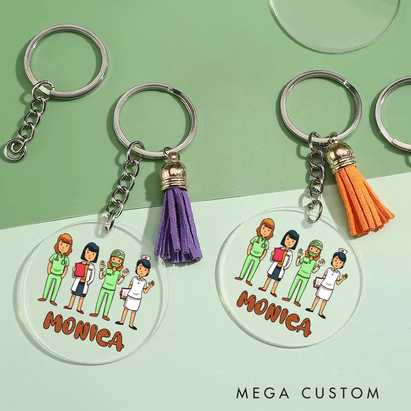 Personalized Acrylic Tassel Keychain for Nurse Customized Healthcare Team Design Keychain Nurse Week Gift