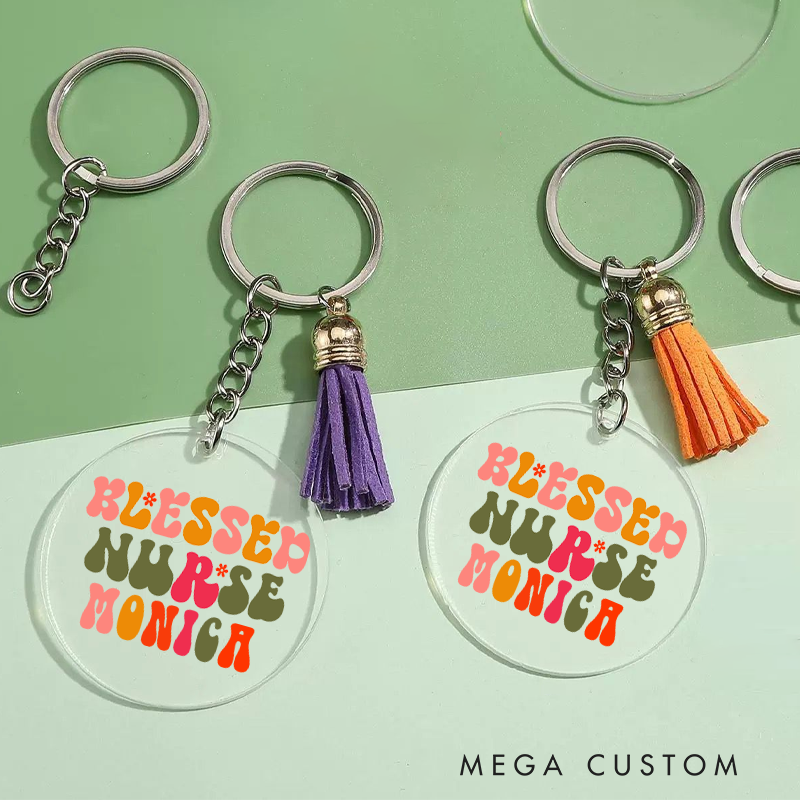 Personalized Acrylic Tassel Keychain for Nurse Customized Blessed Nurse Design Keychain Nurse Week Gift