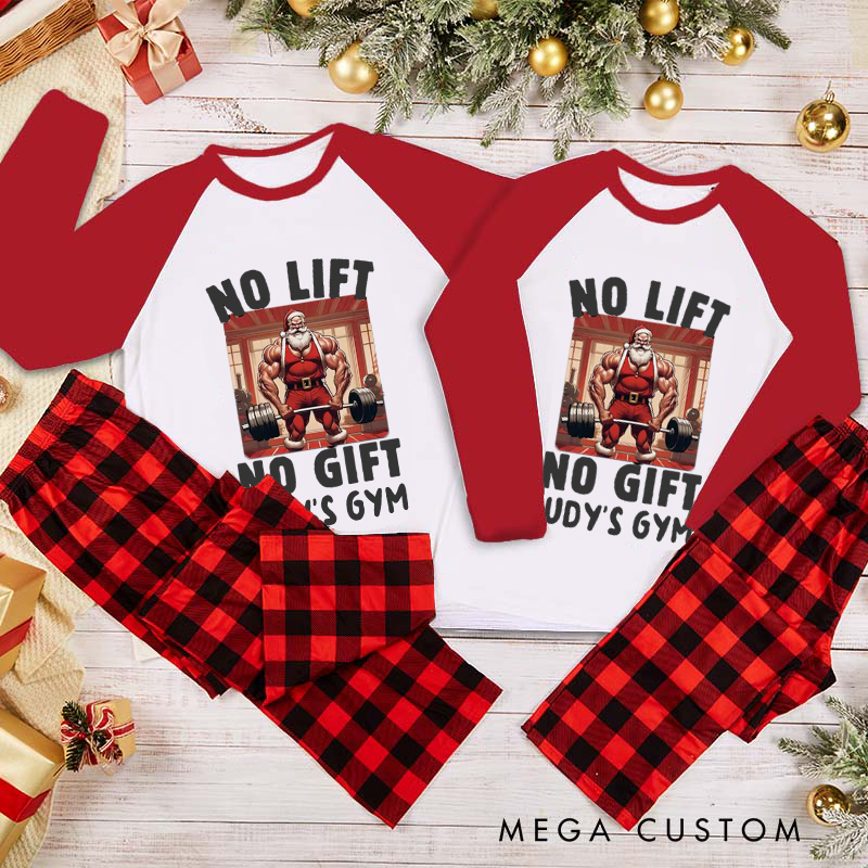 Personalized Couple Xmas Pajamas with No Lift No Gift Santa Weightlifting Christmas Matching Pjs for Fitness Enthusiasts Bodybuilders and Gym Lovers Husband Wife Boyfriend Girlfriend