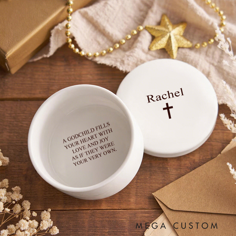 Personalized Classic Cross Ceramic Jewelry Box Keepsake Box with Name and Text Religious Gift Birthday Gift for Women