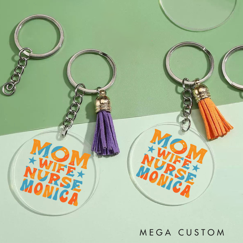Personalized Acrylic Tassel Keychain for Nurse Customized Wife Mom Nurse Design Keychain Nurse Week Gift