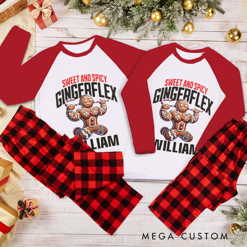 Personalized Couple Xmas Pajamas with Sweet and Spicy Gingerflex Christmas Matching Pjs for Fitness Enthusiasts Bodybuilders and Gym Lovers Husband Wife Boyfriend Girlfriend