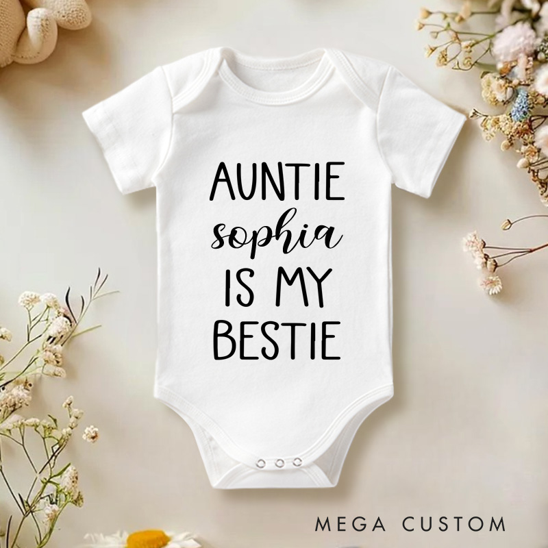 Personalized Auntie Is My Bestie Baby Onesie New Baby Girl Boy Gift