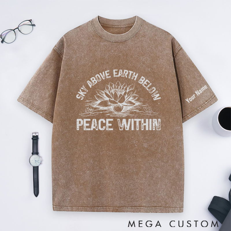 Personalized Yoga T-Shirt with Sky Above Earth Below Peace Within Design Perfect Gift for Yoga Lover