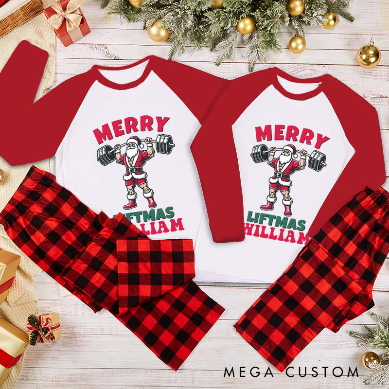 Personalized Couple Xmas Pajamas with Merry Liftmas Santa Christmas Matching Pjs for Fitness Enthusiasts Bodybuilders and Gym Lovers Husband Wife Boyfriend Girlfriend