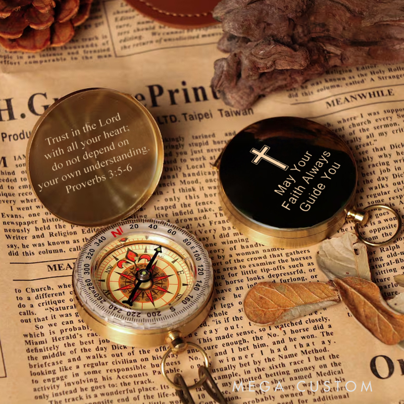 Personalized May Your Faith Always Guide You Luminous Compass with Text Religious Gift First Communion Gift