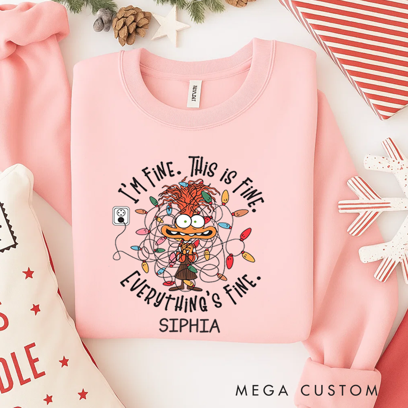 Personalized Classic Sweatshirts It's Fine This Is Fine Everything Is Fine Christmas Light Sweatshirt