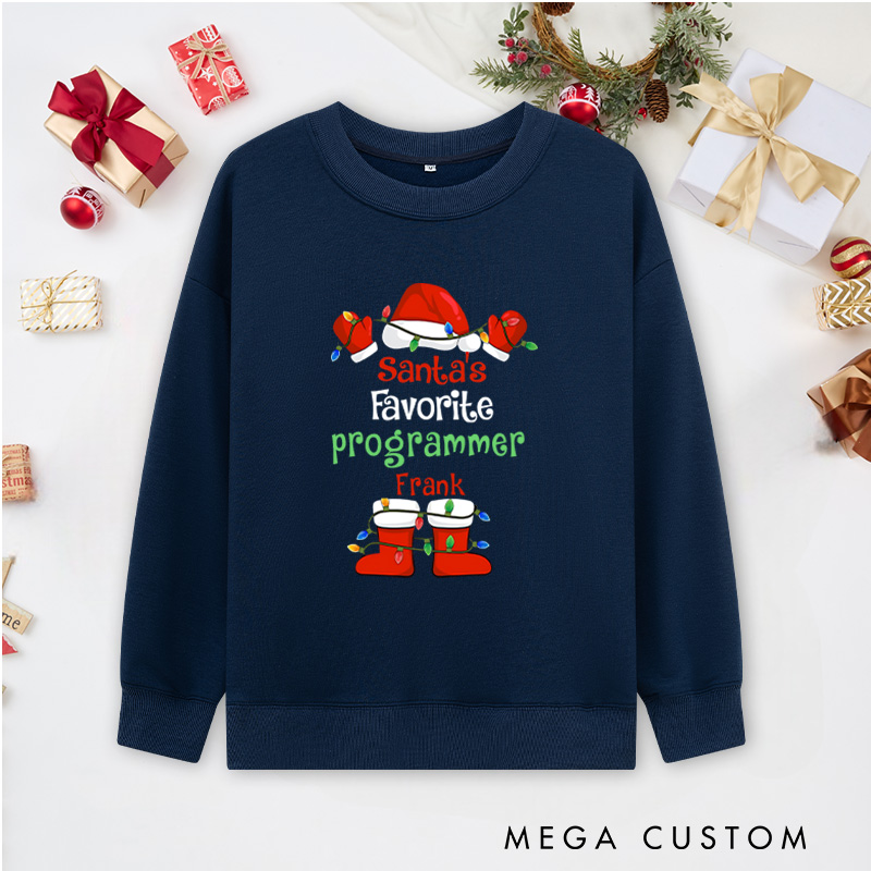 Personalized Santa's Favorite Programmer Classic Sweatshirts Computer Technology Lovers Sweatshirts Christmas Gift for Geek Nerd