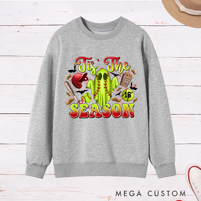 Personalized Halloween Softball Ghostly Cheer Sweatshirt with Custom Number