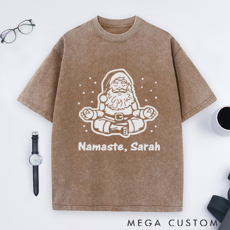 Personalized Santa Yoga T-Shirt with Namaste Design Perfect Gift for Yoga Lover and Christmas