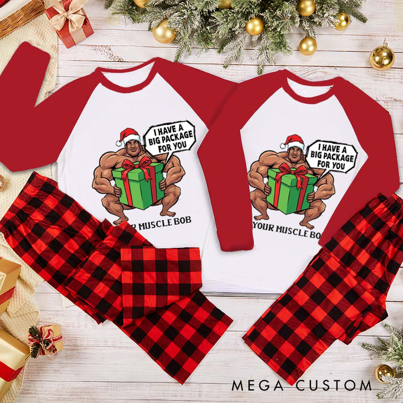 Personalized Couple Xmas Pajamas with Muscular Santa Design Matching Pjs for Fitness Enthusiasts Bodybuilders and Gym Lovers Husband Wife Boyfriend Girlfriend