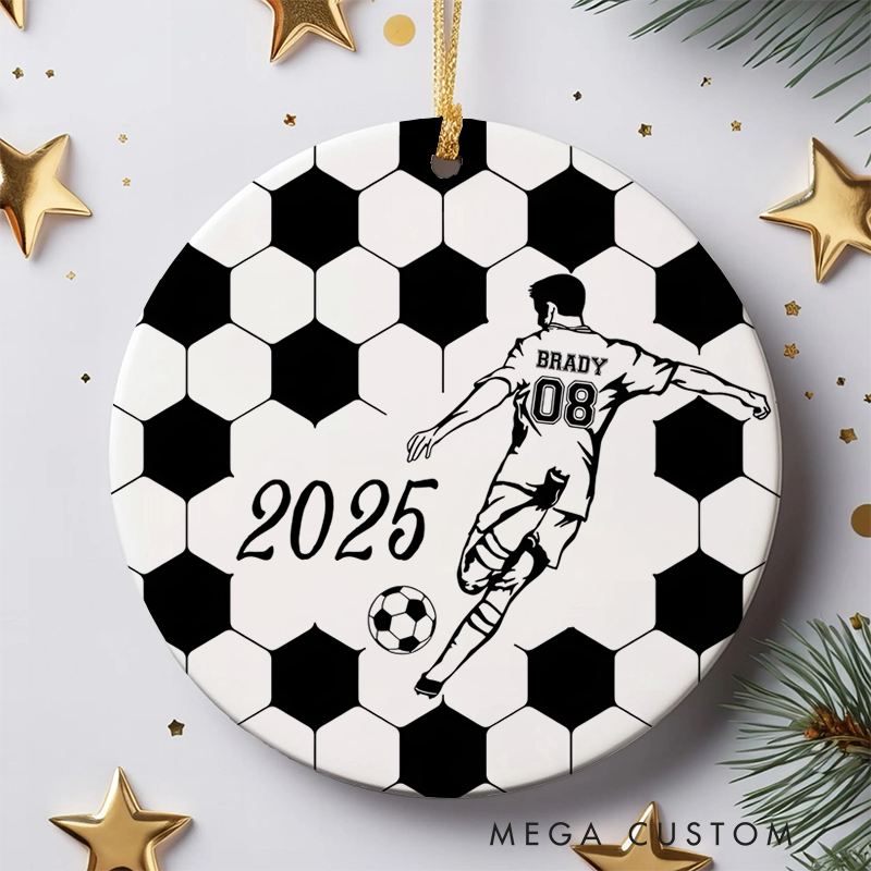 Personalized Soccer Player Ornament with Custom Name, Number, and Year